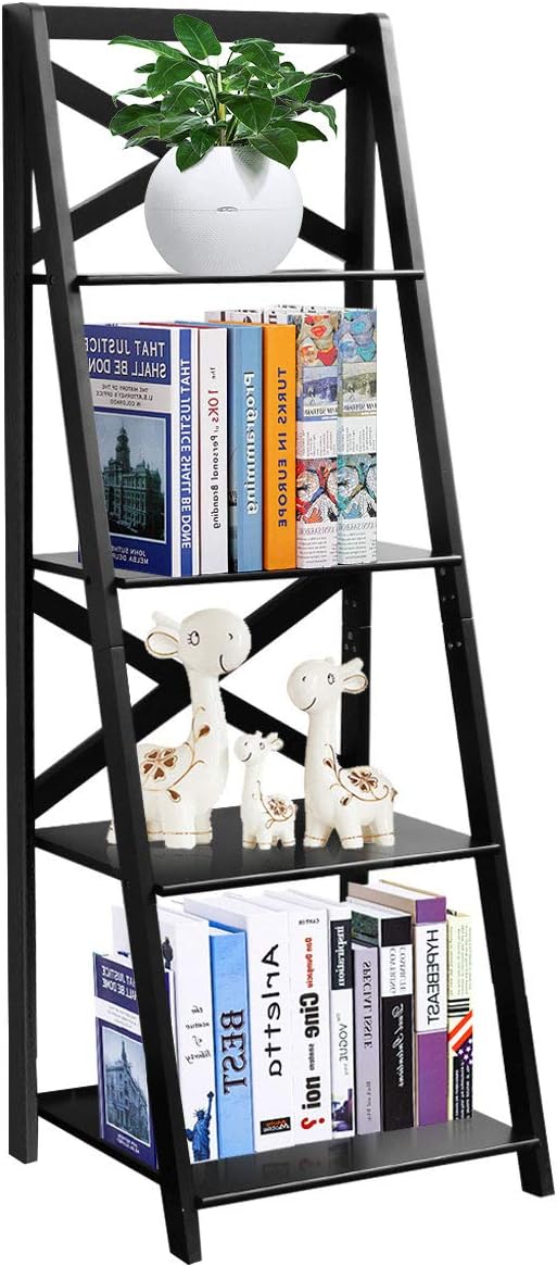 Tangkula 4-Tier Ladder Shelf Bookcase Leaning Free Standing Wooden Frame Decor by TANGKULA