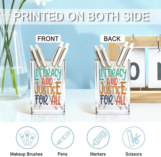 Literacy And Justice For All Acrylic Makeup Brush Pencil Holder Cup, Social - Image 3