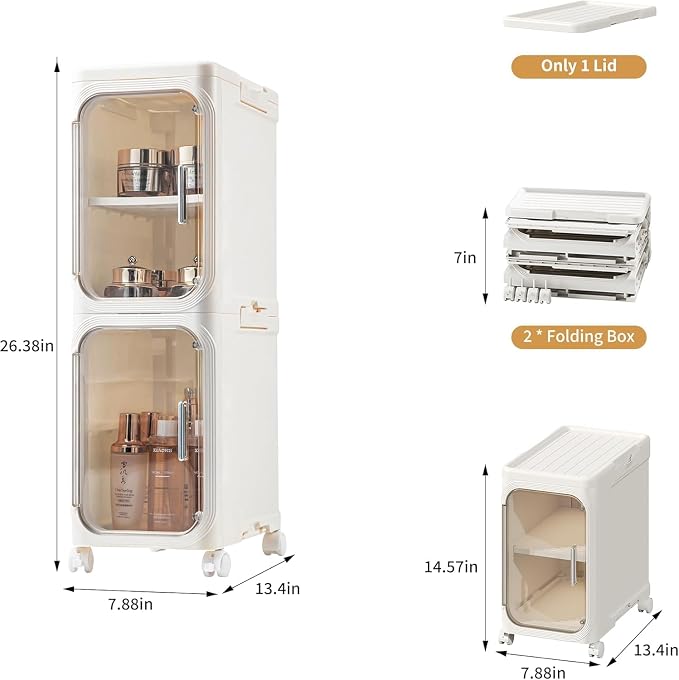 2-Tier Slim Narrow Bathroom Storage Cabinet, Cream White | Tool Free Assembly - Image 2