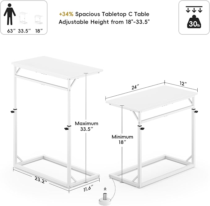 Vagusicc C Shaped End Table, Tall Side Table - Image 3