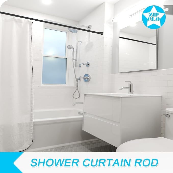 Shower Curtain Rod Black Tension Rod 45 to 77 Inch 2PCS Spring Curtain Rod - Image 2