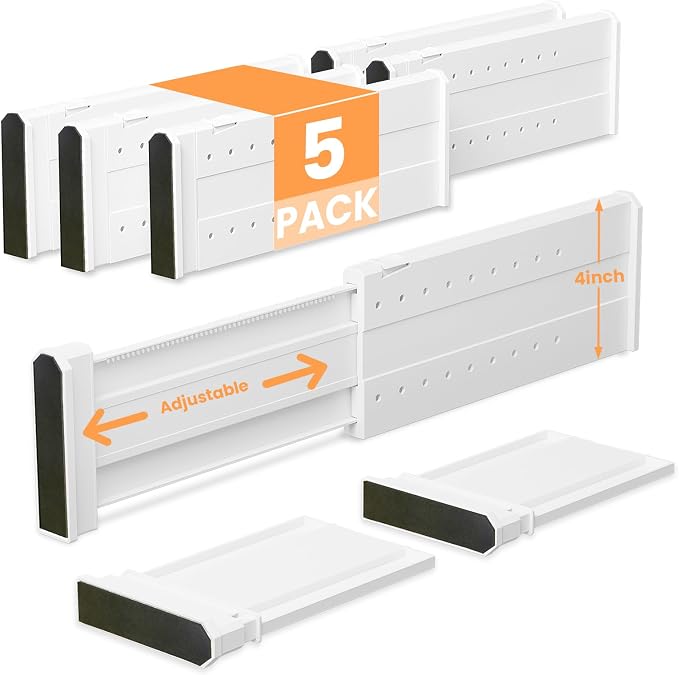 REBECAT 5 Pack Drawer Dividers for Clothes Adjustable Drawer Dividers 4" High by REBECAT