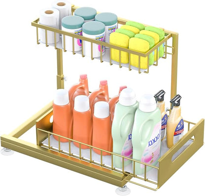 Under Sink Organizer Storage 2-Tier Premium Metal Pull-Out Racks, Height by Saydear