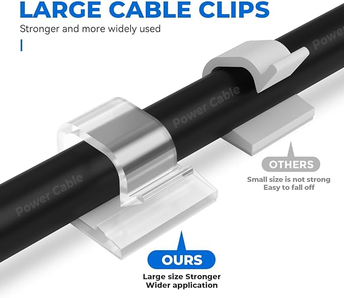 Large Cable Clips 40pcs with Strong Adhesive Tapes, Wire Holder Organizer Cord - Image 3