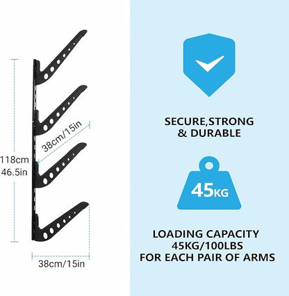 4 Board Surf Rack Wall Mount for Surfboard, Snowboard Storage Adjustable Wall - Image 3