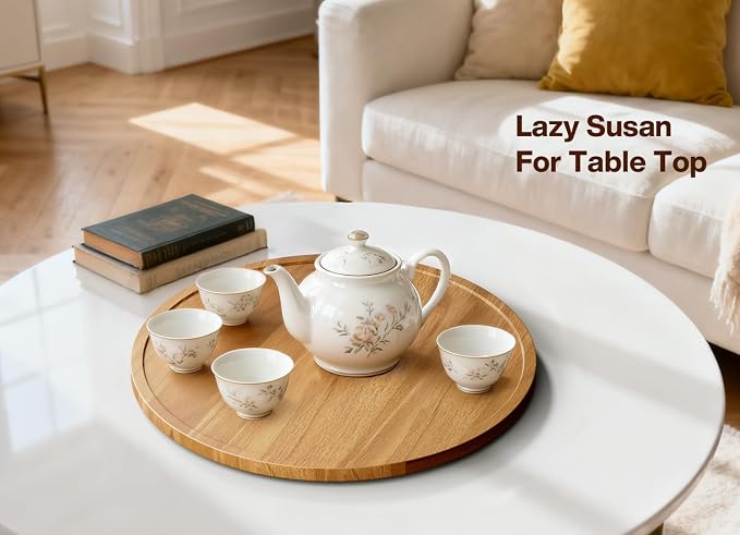 14" Acacia Wood Lazy Susan Turntable Organizer - Image 2