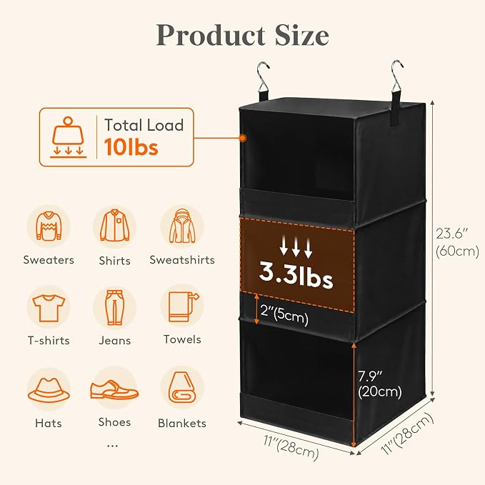 Lifewit 3 Tier Hanging Closet Organizer and Storage, Foldable Hanging Closet - Image 3