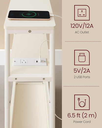 VASAGLE Side Table with Charging Station, Narrow End Table, 3-Tier Nightstand - Image 5