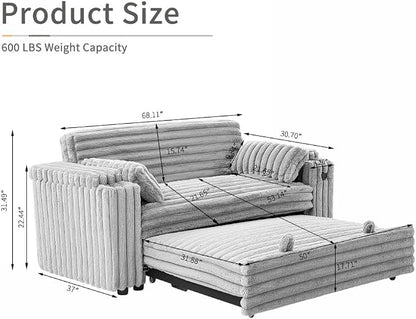 hansones 68.11" Corduroy Sleeper Chair Bed - Image 2