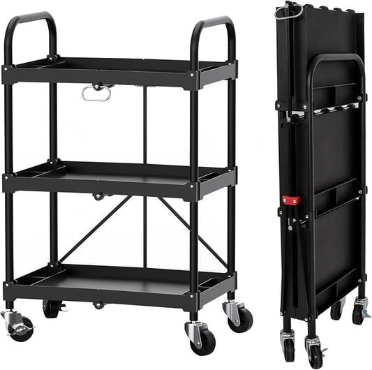 Collapsible Service Cart, Folding Utility Cart by LEADALLWAY