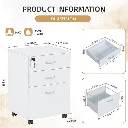 QDSSDECO 3 Drawer Mobile File Cabinet, Rolling Vertical Filing Cabinet fits A4 - Image 3