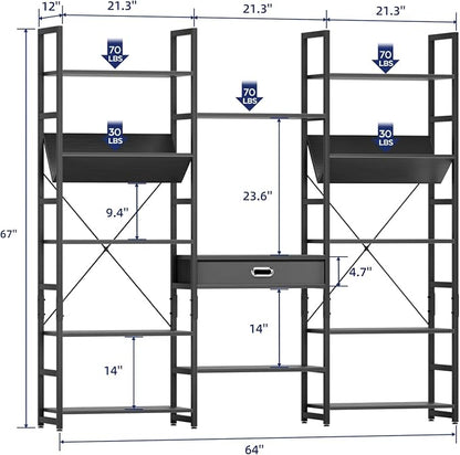 NUMENN Bookcases and Bookshelves Triple Wide 5 Tier Bookshelf, Large Etagere - Image 2
