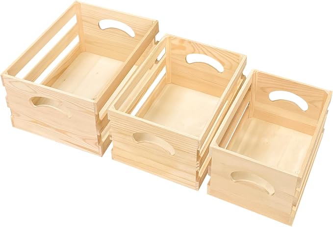 3 Pieces Wooden Pallet Crates Nesting Unfinished Wood Trays Storage - Image 5