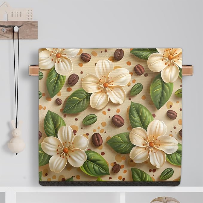 TropicalLife 13x13x13 Inch Large Fabric Storage Cube Beige Floral Print - Image 6