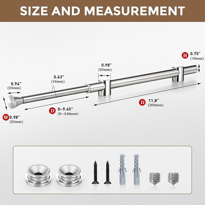 12" Valet Rod for Closet Pull Out, Adjustable Expandable Stainless Steel Valet - Image 5