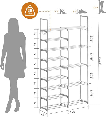 WOWLIVE 9 Tier 2-Column Shoe Rack, 30-35 Pairs Stackable White | Compact - Image 3