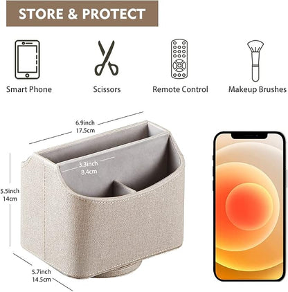 360° Rotating Remote Control Holder, PU Leather TV Remote Caddy Organizer - Image 2