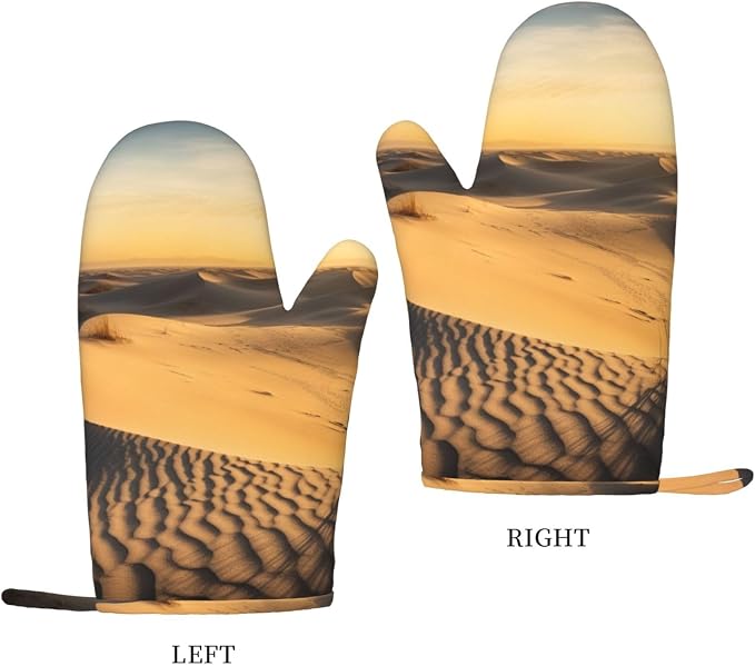 Sand Dunes Print Oven Mitts Set of 2, Heat Resistant Silicone Oven Mittens - Image 2