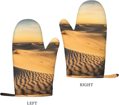 Sand Dunes Print Oven Mitts Set of 2, Heat Resistant Silicone Oven Mittens - Image 2