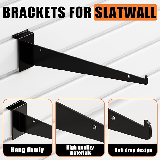12" Black Slat Wall Shelf Brackets, Floating Metal Slat Wall Accessories - Image 3