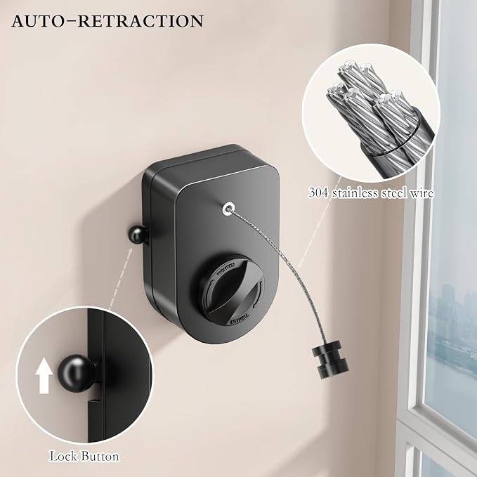 CICUFY Retractable Clothesline Indoor, Non-Sagging Clothes Line Outdoors - Image 5