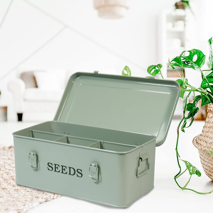 Seed Storage Box Metal Container Organizer, 4-Compartment Garden Seed Box - Image 6