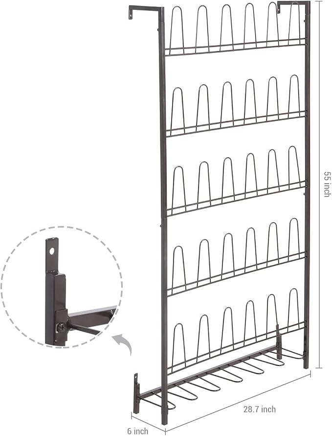 MyGift 5-Tier Wall Mounted Dark Brown Metal 18 Pair Boot and Shoe Storage Rack - Image 6