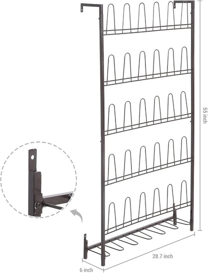 MyGift 5-Tier Wall Mounted Dark Brown Metal 18 Pair Boot and Shoe Storage Rack - Image 6