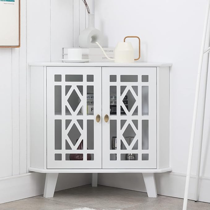 Scurrty 32'' Corner Shelf Stand, Small Corner Table Sideboard Cabinet - Image 3