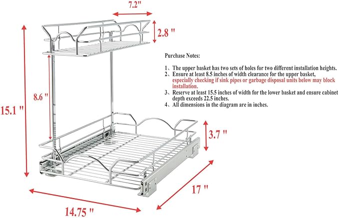 OCG Under Sink Cabinet Organizer Two Tier Pull Out Shelf, Under Sink Sliding - Image 2