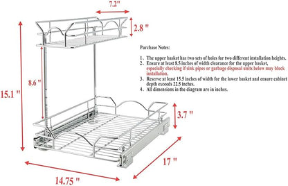 OCG Under Sink Cabinet Organizer Two Tier Pull Out Shelf, Under Sink Sliding - Image 2