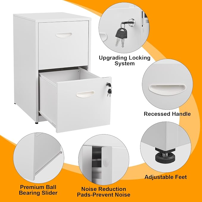 2 Drawer File Cabinet with Lock, Metal Two Drawer Vertical Filing Cabinets - Image 5
