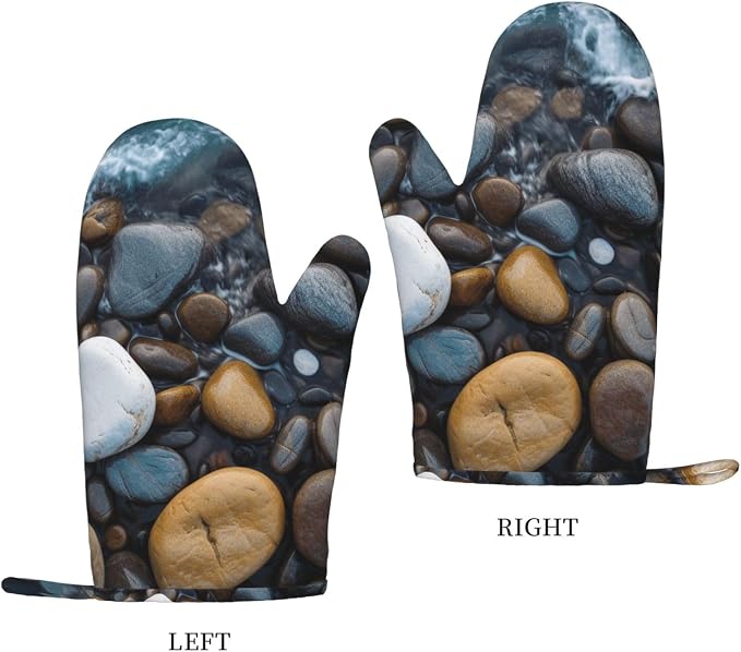 Sea Stones Print Oven Mitts Set of 2, Heat Resistant Silicone Oven Mittens - Image 2