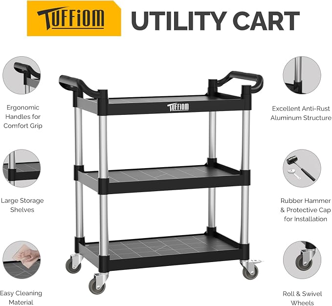 TUFFIOM 3-Tier Plastic Service Utility Cart - Image 2