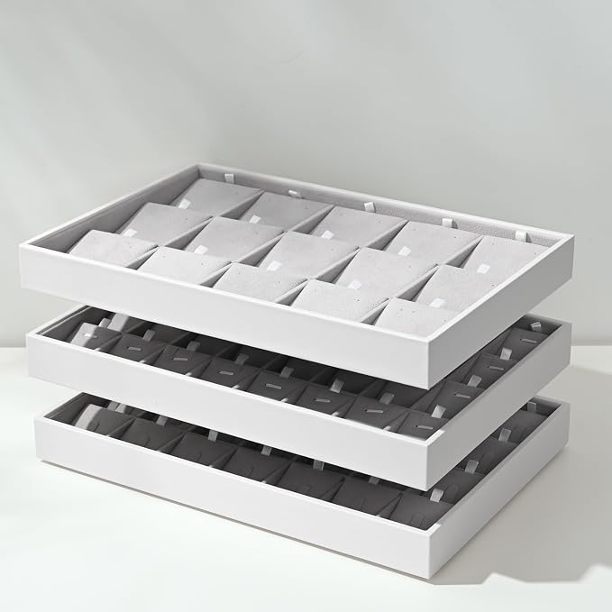Oirlv Velvet Stackable Jewelry Tray 32 Grids Pendant Organizer Display Showcase - Image 8