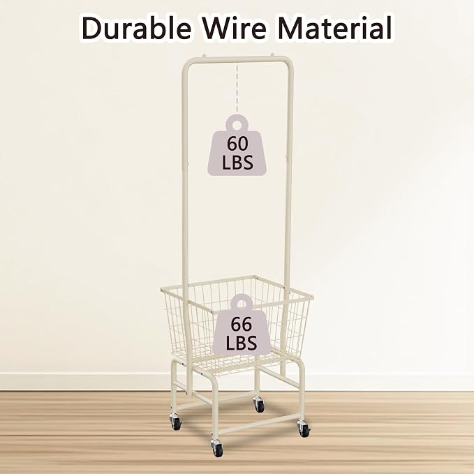 Rolling Laundry Cart with Wheels, Laundry Hamper Basket Organizer with Clothes - Image 8