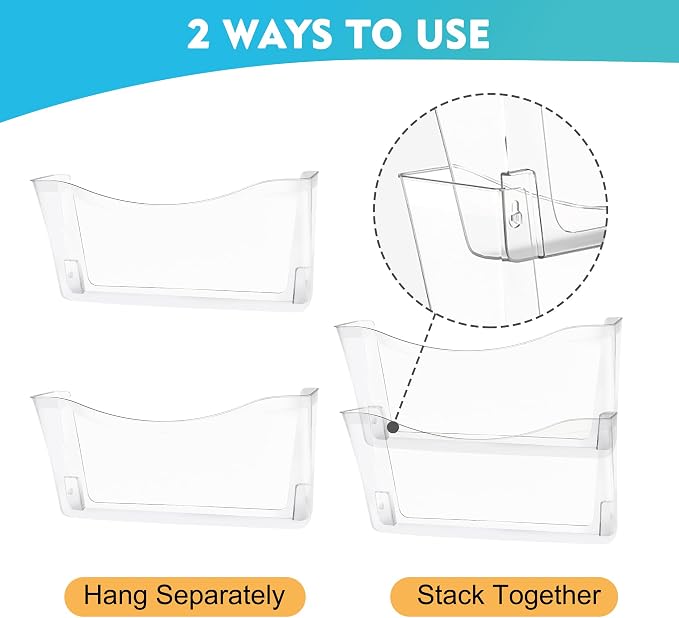 EASEPRES 4 Pack Clear Single Pocket Hanging File Organizer, Plastic Wall Mount - Image 3