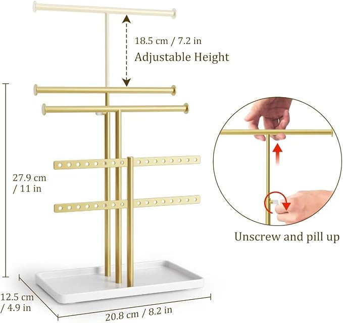 3 Tier Jewelry Holder Organizer, Necklace Display Stand, Height Adjustable - Image 2