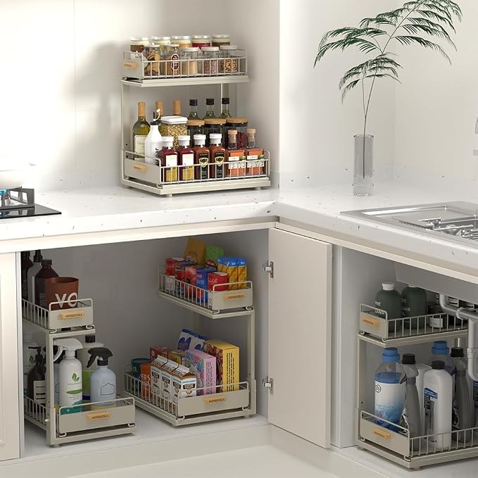Under Sink Organizer, Pull Out Kitchen Cabinet Organizer 2 Tier Slide Out Under - Image 8