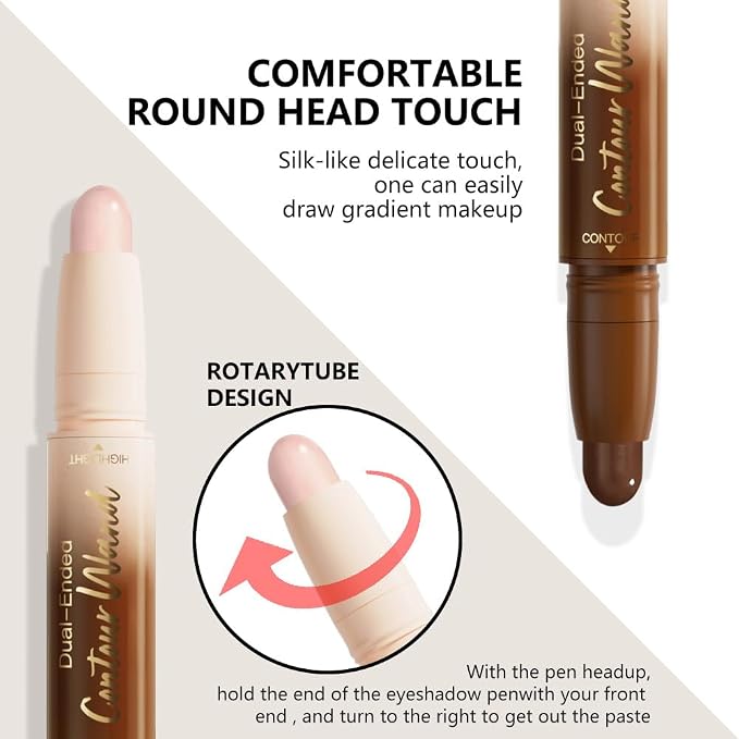 evpct Darker Nude & Light Pink Cream Contour Stick Face Body Makeup Dual Ended - Image 3