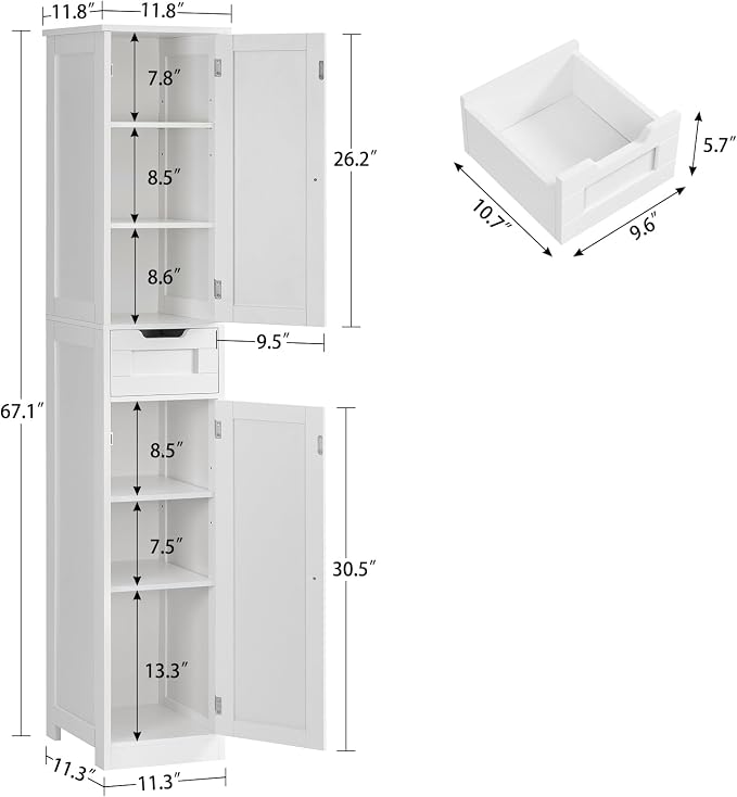 Iwell Tall Bathroom Cabinet, Slim Narrow Bathroom Storage Cabinet - Image 3