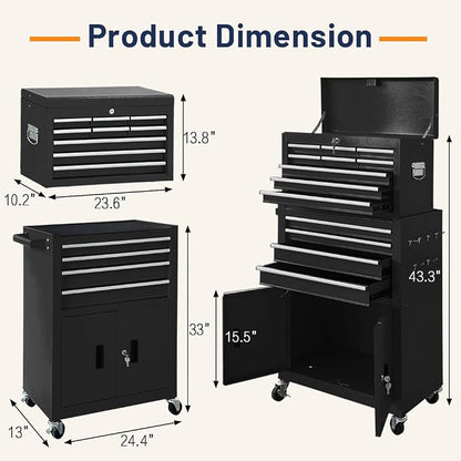 13-Drawer Double Door Rolling Tool Chest, 2 in 1 Detachable Tool Chest - Image 3