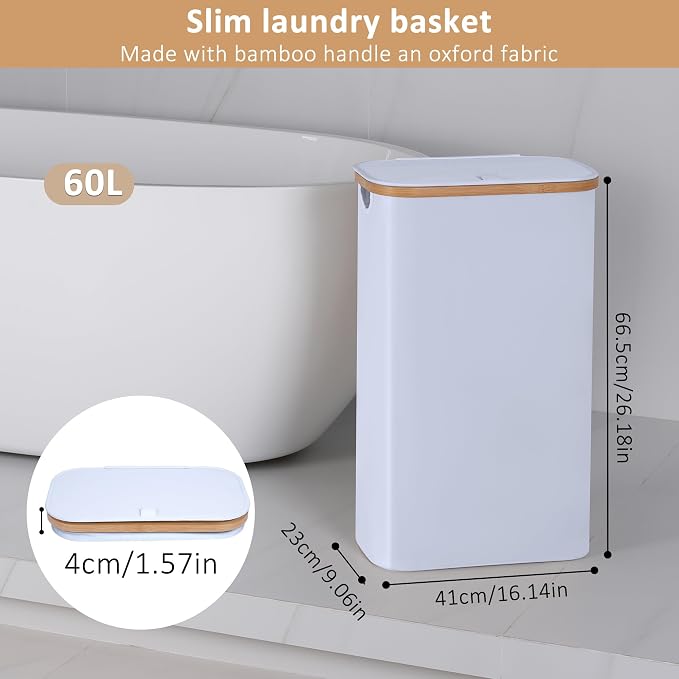 iEGrow 60L Slim Laundry Hamper, Narrow Laundry Basket - Image 2