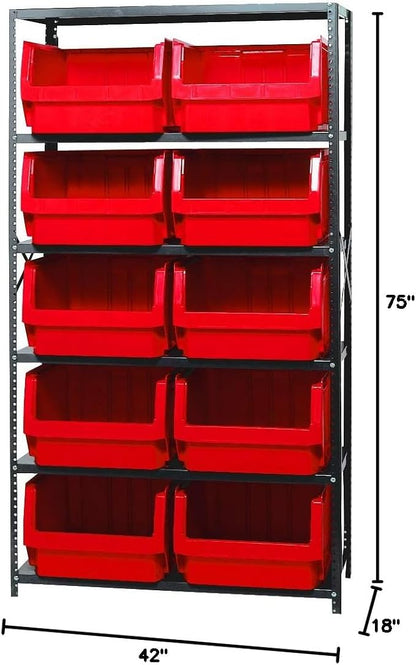 Quantum Storage Systems MSU-543RD Solid Heavy Duty 6 Shelves 10 MAGNUM Red Bins - Image 2