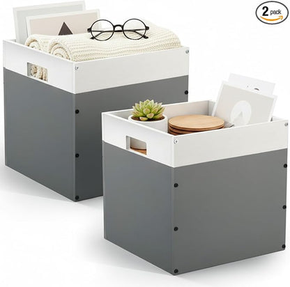 AceOrbit 2 Pack Gray Wood Crates Wooden Storage Box, Modular Open Cube Bins by Unknown