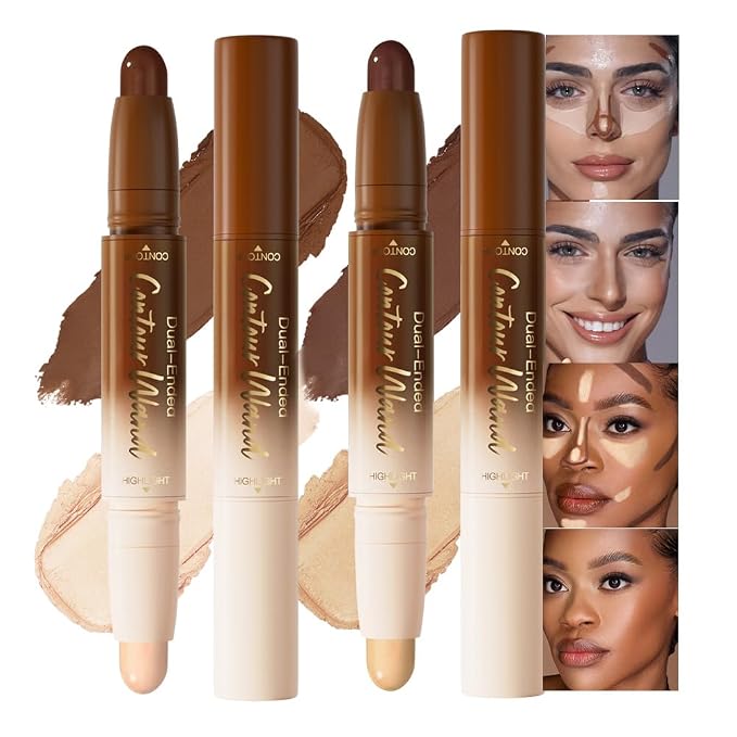 2Pcs Cream Contour Stick Face Body Makeup Dual Ended, Nude Light Beige & Nude by evpct