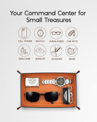 VLANDO Valet Tray, Foldable PU Leather Catchall Tray, Phone and Glasses - Image 2