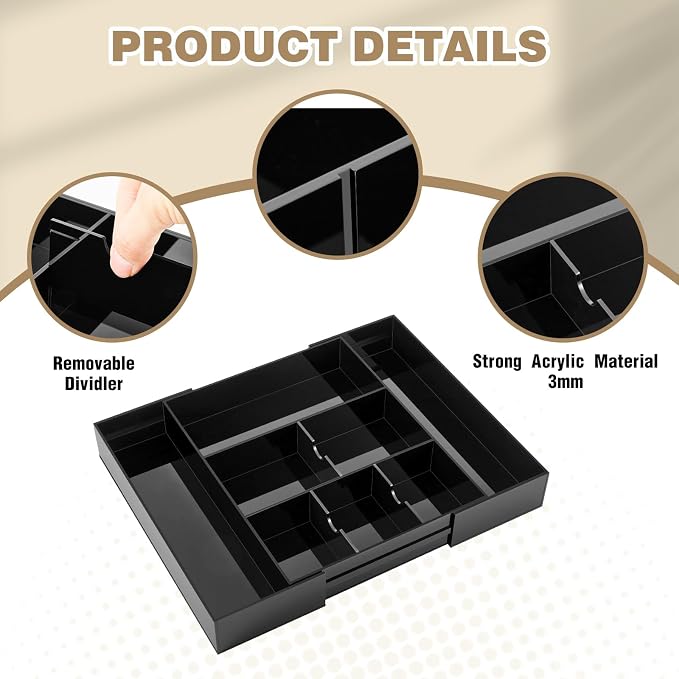 1 PC Acrylic Desk Drawer Organizer 2 Inch Height Expandable Drawer Organizer - Image 3