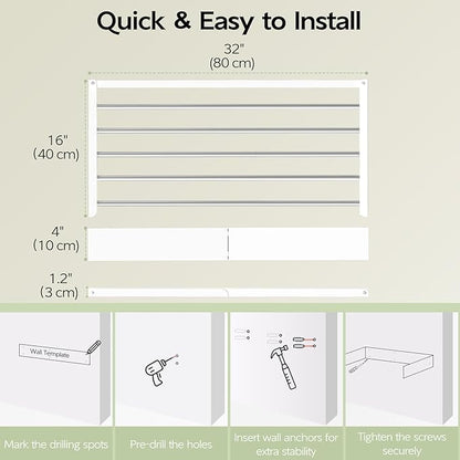Wall Mounted Clothes Drying Rack 32", Foldable Wall Mount Laundry Rack Folding - Image 6