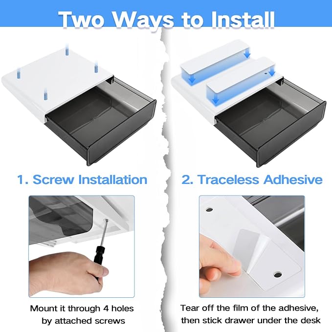 OSPNIEEK Self-adhesive Under Desk Drawer Organizer, 2 Pack Table Hidden Slide - Image 6